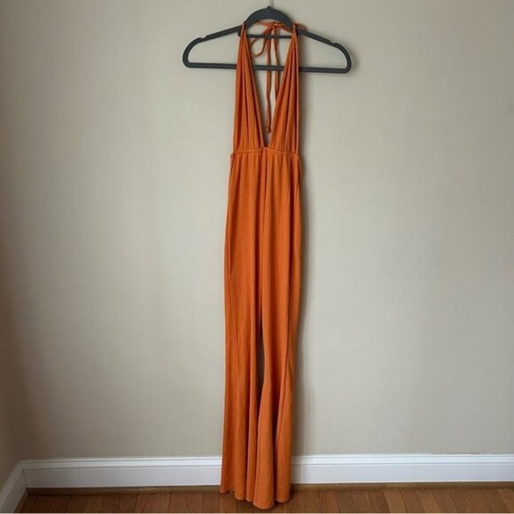 PrettyLitttleThing Orange Bandage Plunge Flared Leg Jumpsuit Women’s Size 2 - Picture 2 of 8